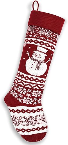 Miniatura 3 de Medias de Navidad de punto de estilo nórdico extra largas de 26 pulgadas en borgoñablanco para rellenos y decoración de repisas, paredes y escaleras