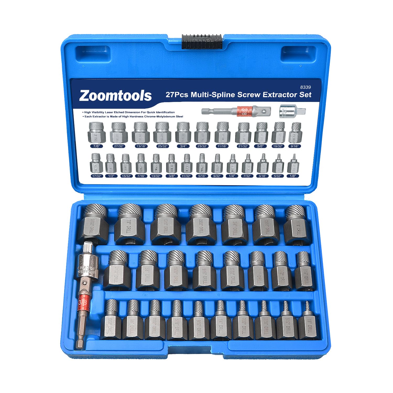Extractor de tornillos y pernos pelados con adaptador hexagonal de 27 piezas para talleres