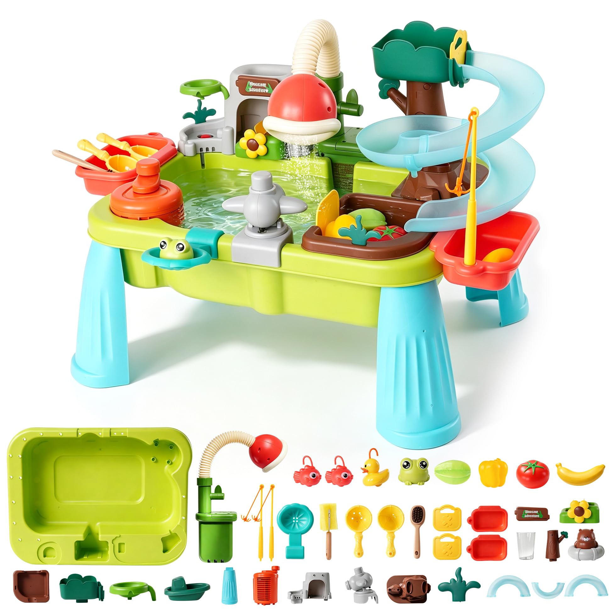 Lavello per bambini, lavello da cucina, rubinetto a circolazione dell'acqua, gioco di pesca, giocattolo educativo, accessori da cucina e 43 pezzi, regalo per interni ed esterni, giocattolo per bambini