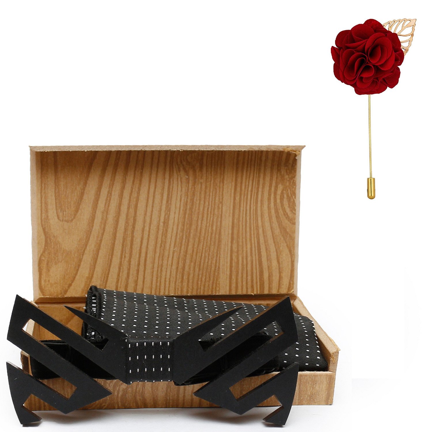 mensome Men's Acrylic Wooden Bow Tie with Pocket Square & Flower Brooch - Pack of 3 (Mnsm-Wbpslpl22, Black)-picture-27