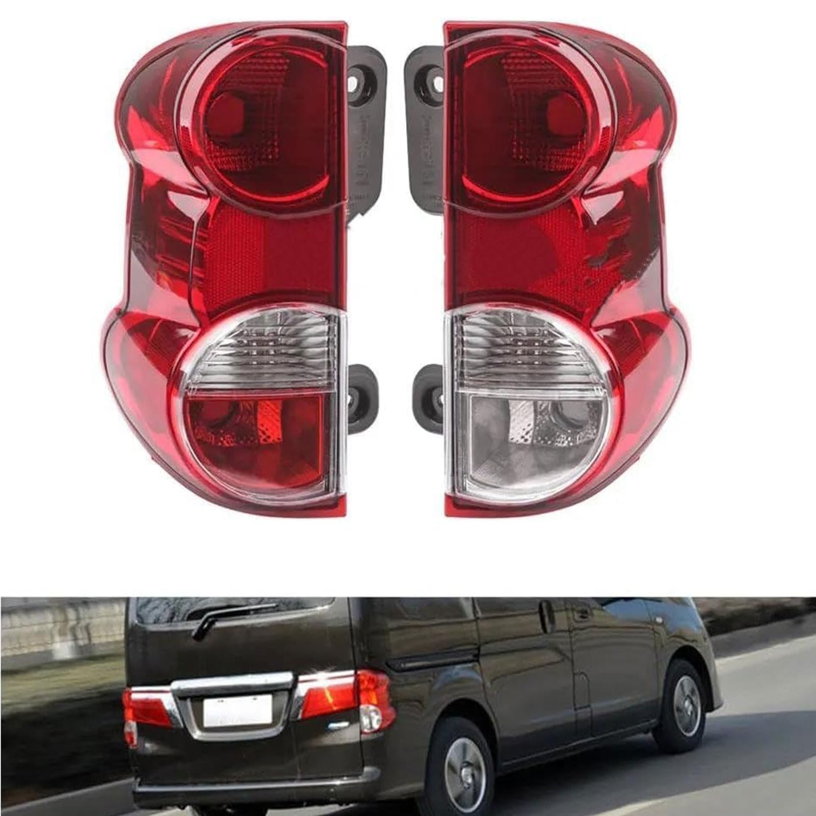Juego De 2 Luces Traseras Halógenas Para Nissan NV2500 2012-2017 – Lente Transparente/rojo Con Bombillas Incluidas, Marca Evan-Fischer