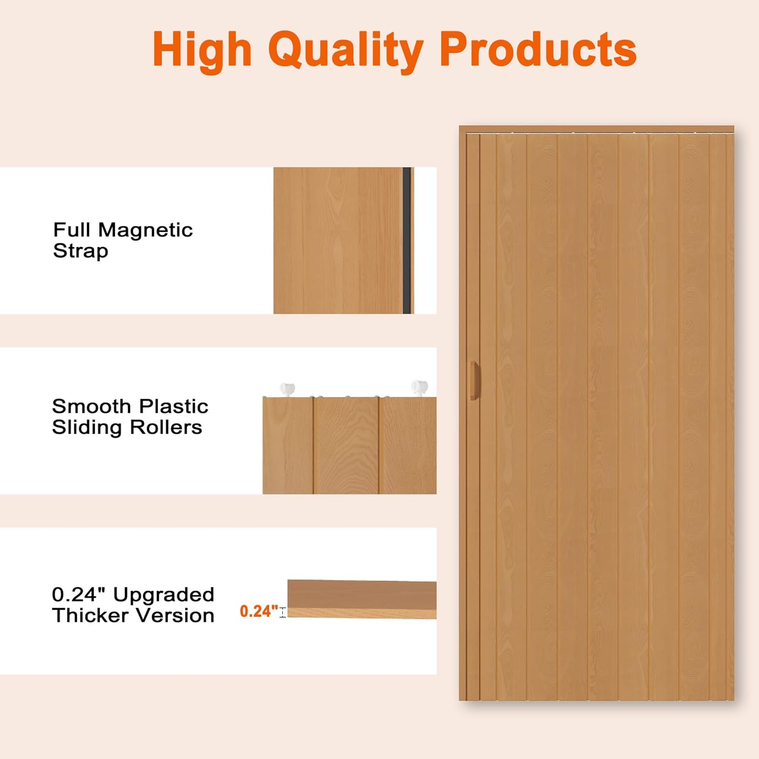 72" x 80" PVC Accordion Doors for Doorway - with Upgraded Roller & Handle & Complete Hardware, Interior Multifold Accordion Folding Doors for Closet & Pantry, Easy Installation