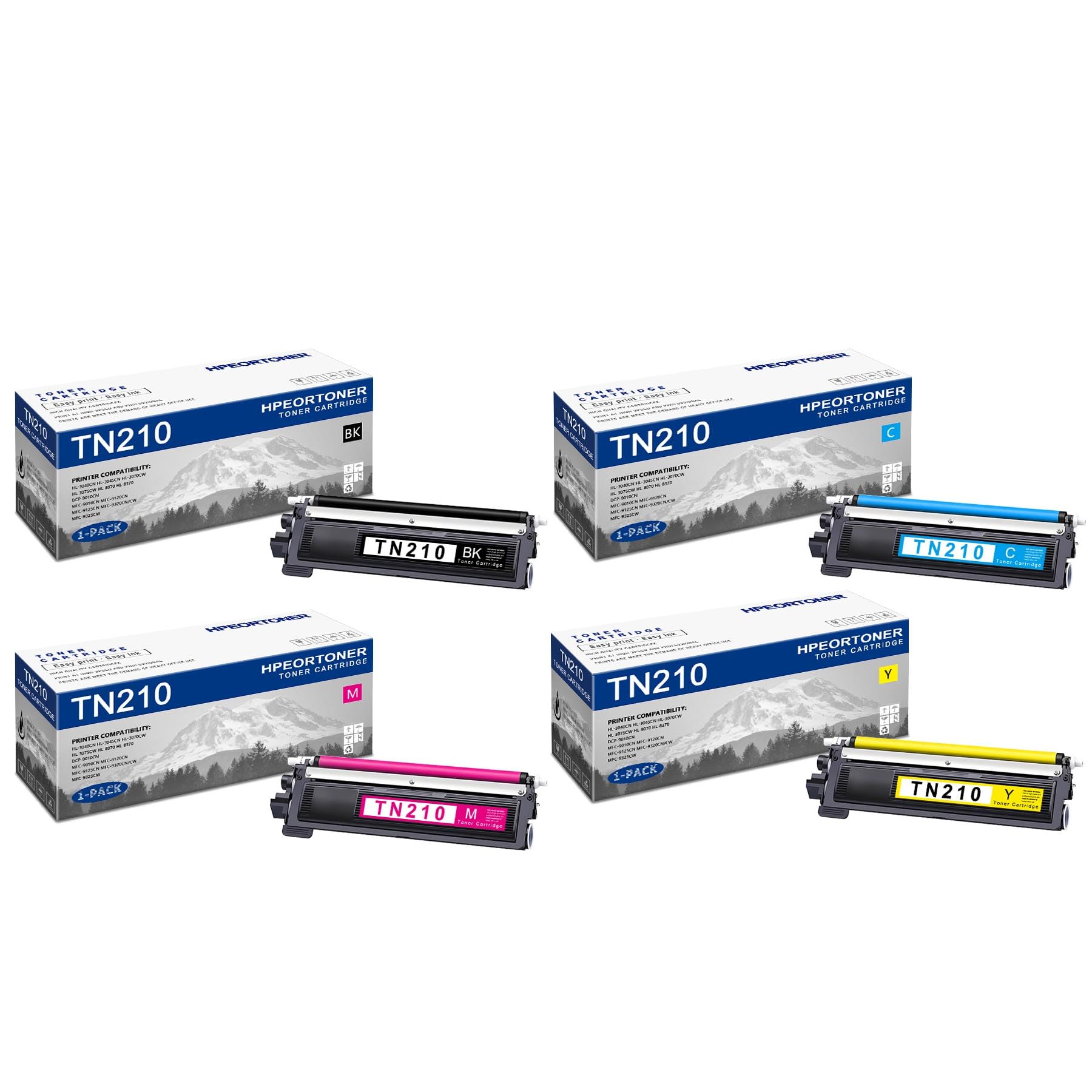4 PK TN210 TN-210 Toner Cartridge BK/C/M/Y High-Yield Compatible, TN210, Replacement for Brother HL-3040CN HL-3045CN HL-3070CW HL-3075CW HL-8070 HL-