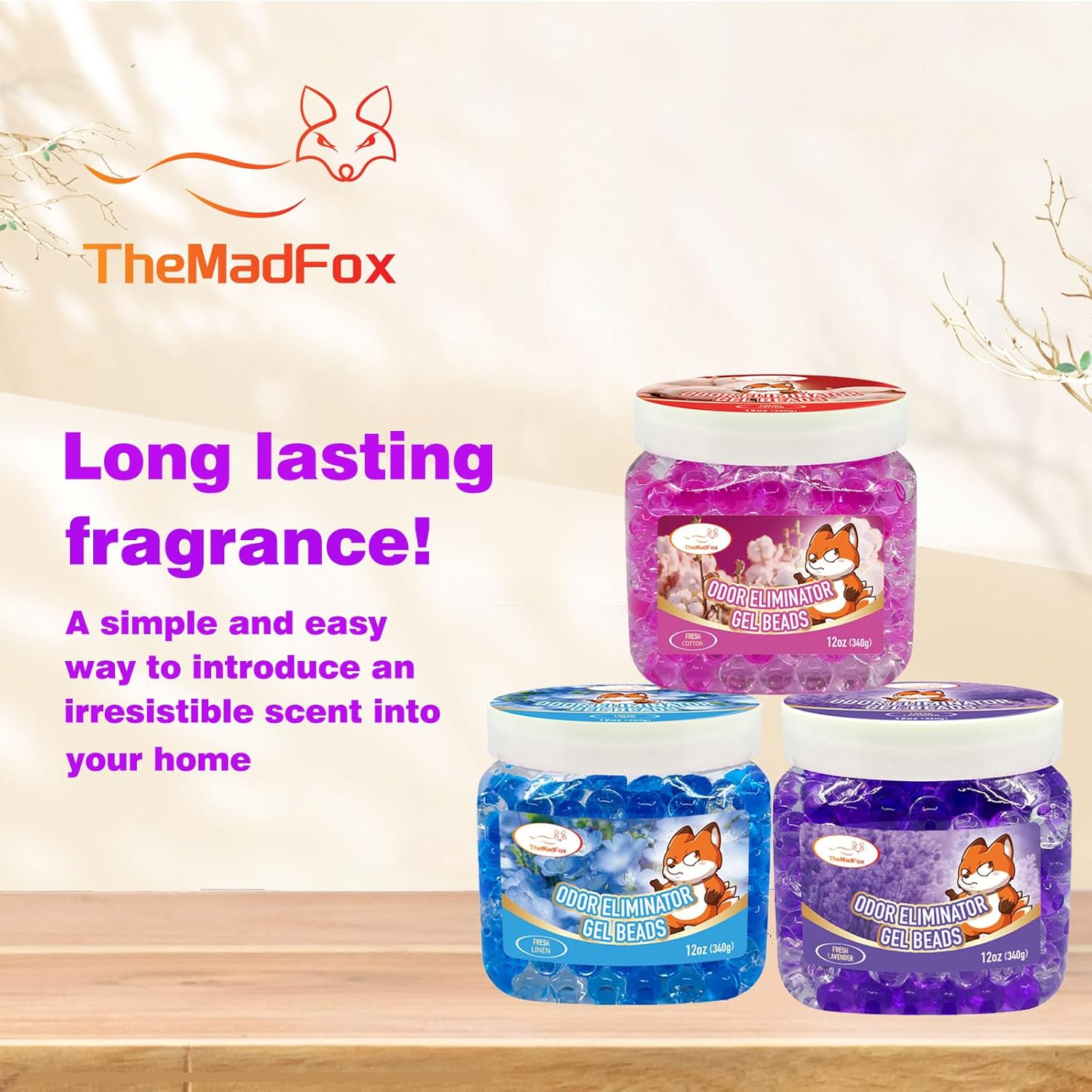 Odor Eliminator Gel Beads, 12 oz, 6 Pack Air Freshener Beads for Home & Car, Pet Neutralizes Odors for Bathroom, Closet, Pet Area & RVs, Long-Lasting Natural Fresh Lavender