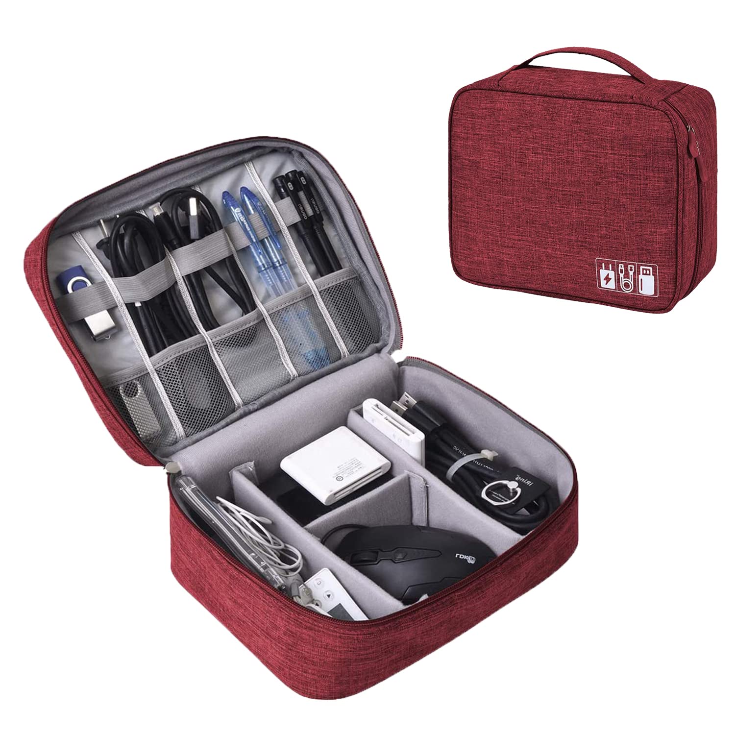 Seagull flight of fashion Nylon 2 Layer Gadget Organizer Case,Electronic Accessories Bag,Tech Organizer Pouch for Hard Disk,Pen Drive for Home&Travel-24 X 18 X 10 Cm-Wine Red-Model 1