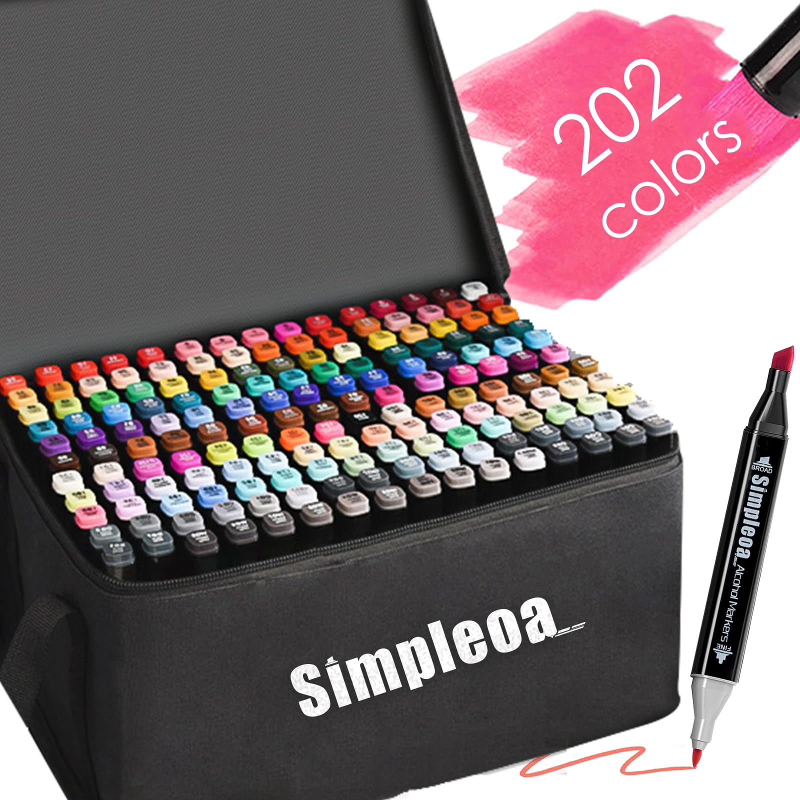 Simpleoa 202 Alcohol Markers for Kids, Artist Graphic Markers Dual Tip Art Markers for Drawing Coloring Marking Out Card Making, Student, Toddler, Beginners