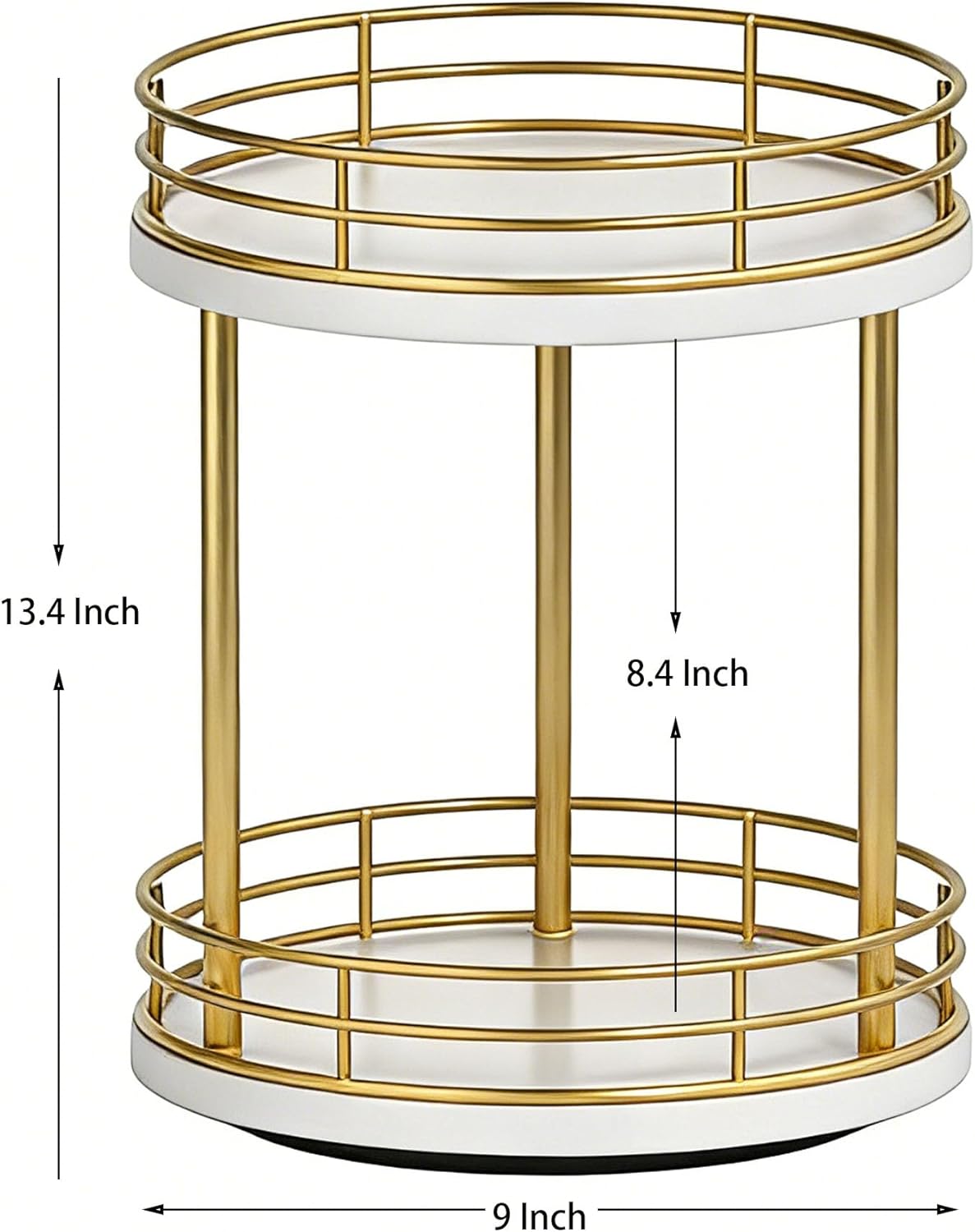 Bathroom Organizer Countertop, 2 Tier Rotating Makeup Organizer Countertop for Vanity, Wooden Bathroom Counter Storage Shelf, Lazy Susan Turntable for Perfume, Skincare, Cosmetic (White-Gold)