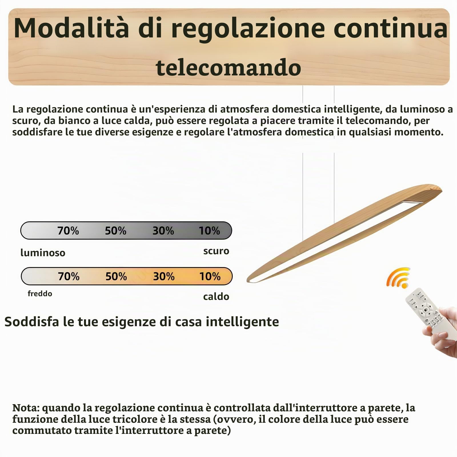 Lampada A Sospensione A LED In Legno Per Tavolo Da Pranzo, Dimmerabile Con Telecomando, Lampada Sospensione Altezza Regolabile Design Lineare Moderno Lampada Soggiorno Sospesa Per Sala (130cm)