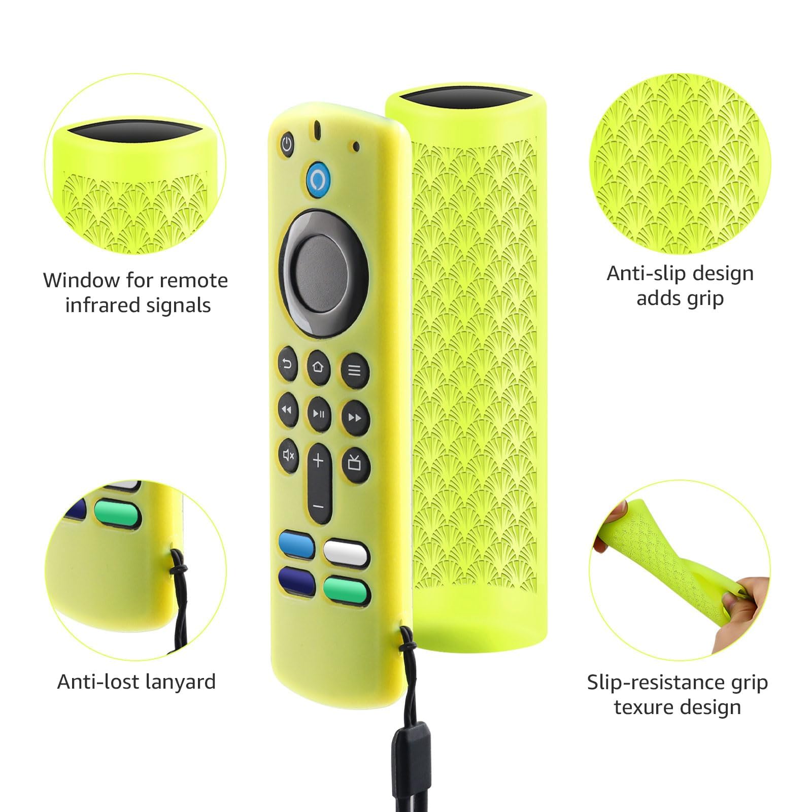 Paquete de 3 fundas protectoras de silicona antideslizantes con cordón (azul brillante, amarillo brillante y naranja)