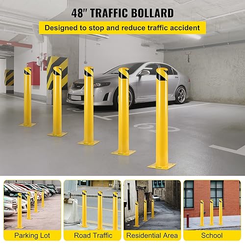Miniatura 2 de BestEquip Bolardo de seguridad 48-4.5 Bolardo de barrera de seguridad 4-12 "OD 48" de altura de tubo de recubrimiento en polvo amarillo barrera de