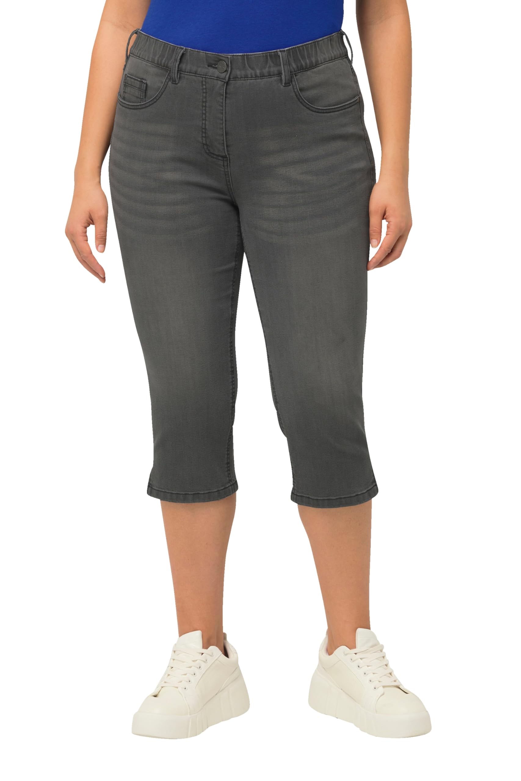 Ulla Popken Damen große Größen Übergrößen Plus Size Capri Jeans Sarah, schmale 5-Pocket-Form, Saumschlitz 818435