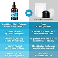 Vista 5 de Paquete de 2 unidades de biotina líquida de queratina de colágeno y palmetto de 25000 mcg gotas de vitaminas 4 en 1 para la piel y las uñas