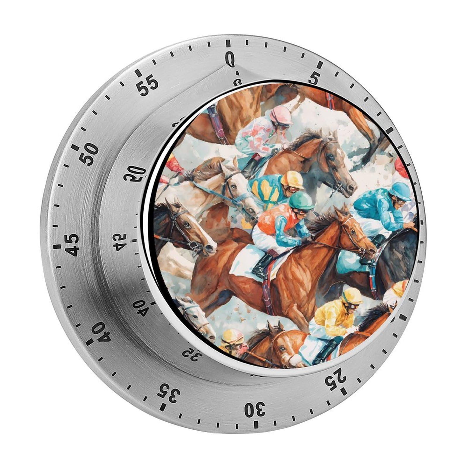 Horse Race Jockeys Mechanical Timer with Alarm for Kitchen Cooking Productivity Stainless Steel Timers