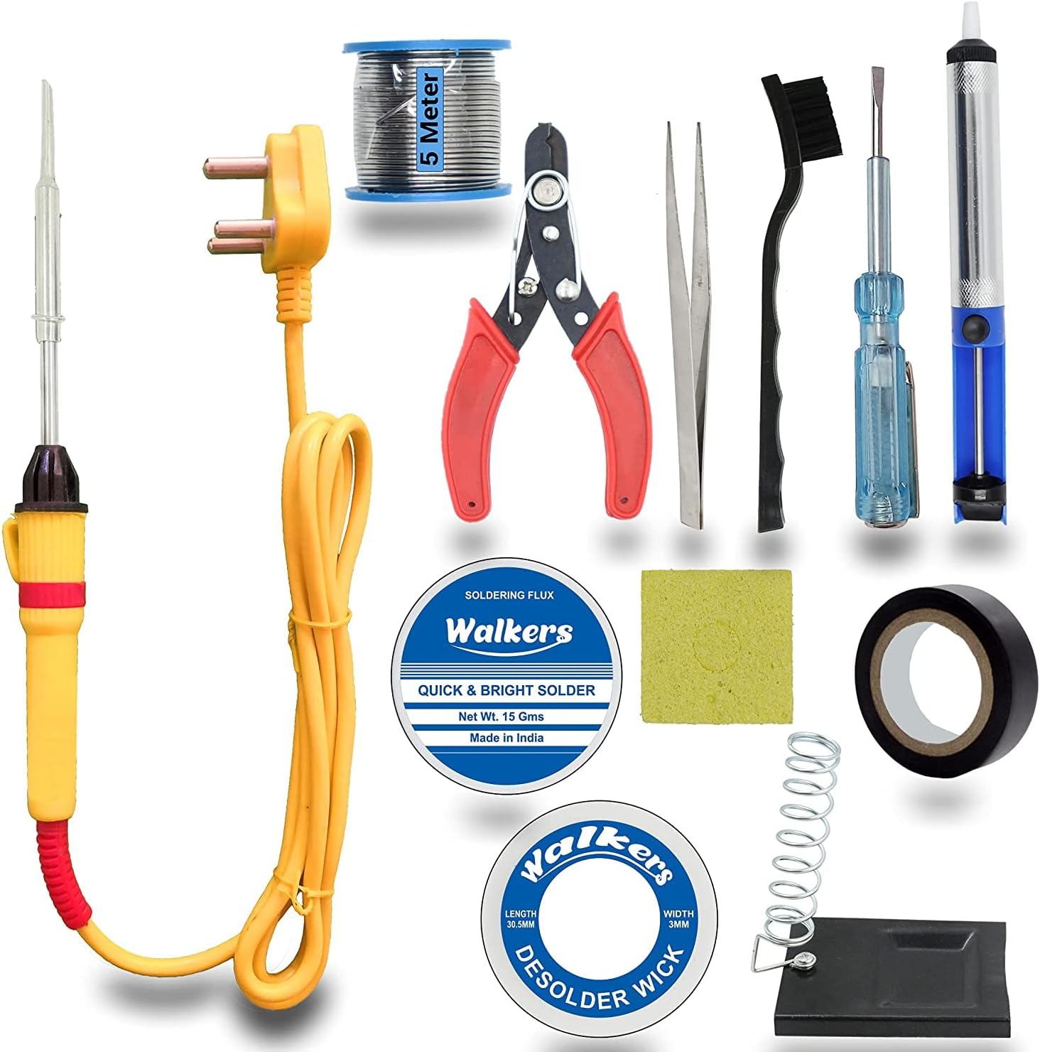 Walkers Electronic 12in1 Mobile Repairing Soldering and Desoldering Equipment Tool Machine Combo Kit Set with Flux Paste and Wire 25 W Simple (Flat, Pointed Tip)