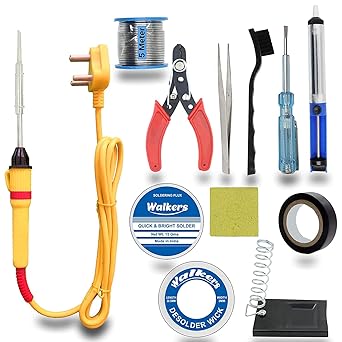 Walkers Electronic 12in1 Mobile Repairing Soldering and Desoldering Equipment Tool Machine Combo Kit Set with Flux Paste and Wire 25 W Simple (Flat, Pointed Tip)
