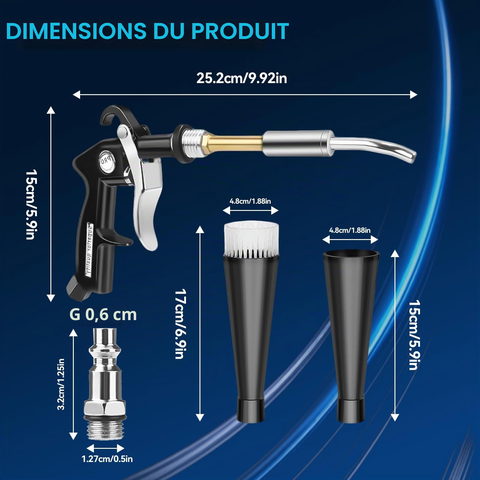 Pistolet à Air Comprimé, Rotation Pneumatique à 360°, Soufflette Air Comprimé à Air Entièrement En Aluminium pour Compresseurs d'air et Composants Automobiles, Séchage et Nettoyage des Véhicules