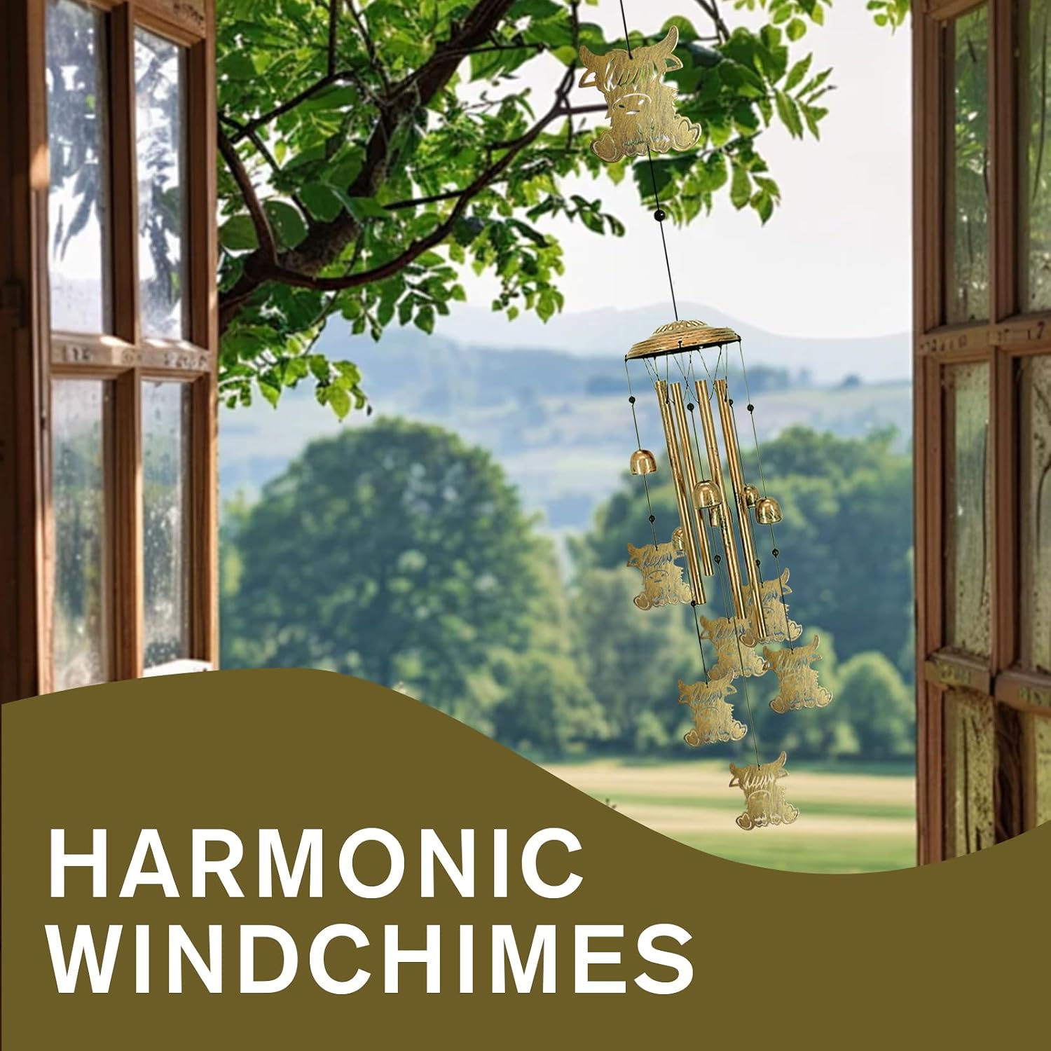 Highland Cow Wind Chimes Outdoor - Large Memorial Wind Chimes for Loss of Loved One, Cute Metals Hanging Highlands Cattle Wind Spinner Decor for Garden, Patio, Backyard, Porch