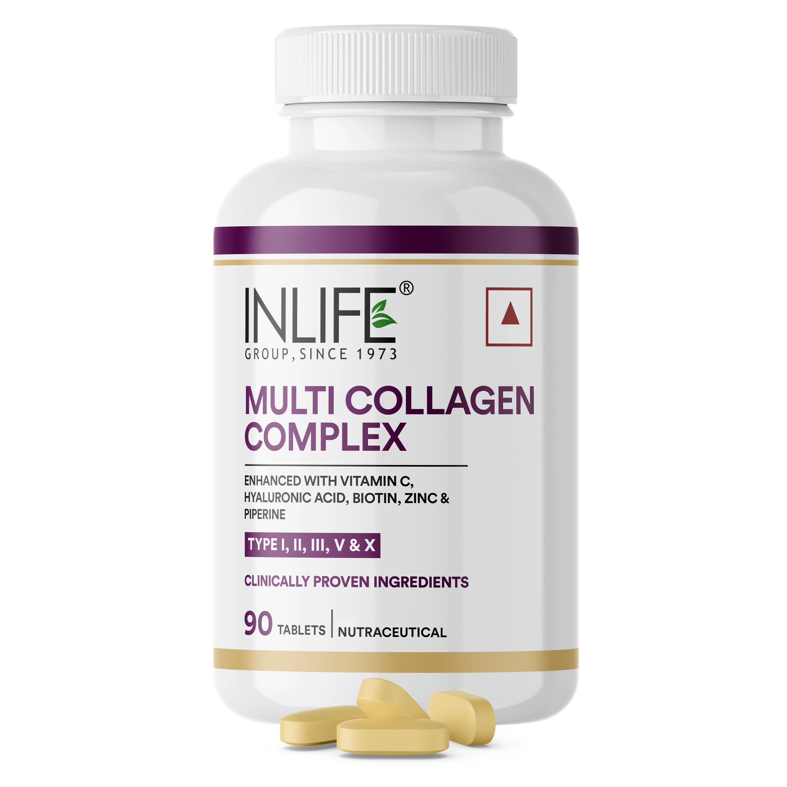 INLIFE Multi Collagen Complex 1800mg, Type I II III V & X, Hyaluronic Acid Vitamin C Biotin, Skin Hair Nail & Joint Wellness, Men Women, 90 Tablets