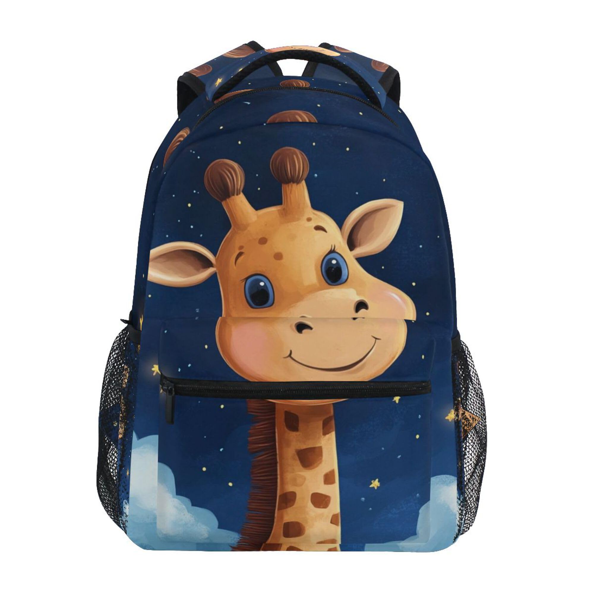 Glaphy Cartoon Giraffe Clouds Stars Backpack Laptop Tablet Travel Elementary School Bags with Name Tag for Boys and Girls
