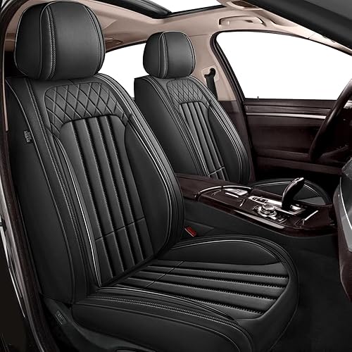 Miniatura 1 de Fundas de asiento de automóvil para Kia Optima 2002-2020 con cuero sintético impermeable y fáciles de instalar (juego completo, negro)