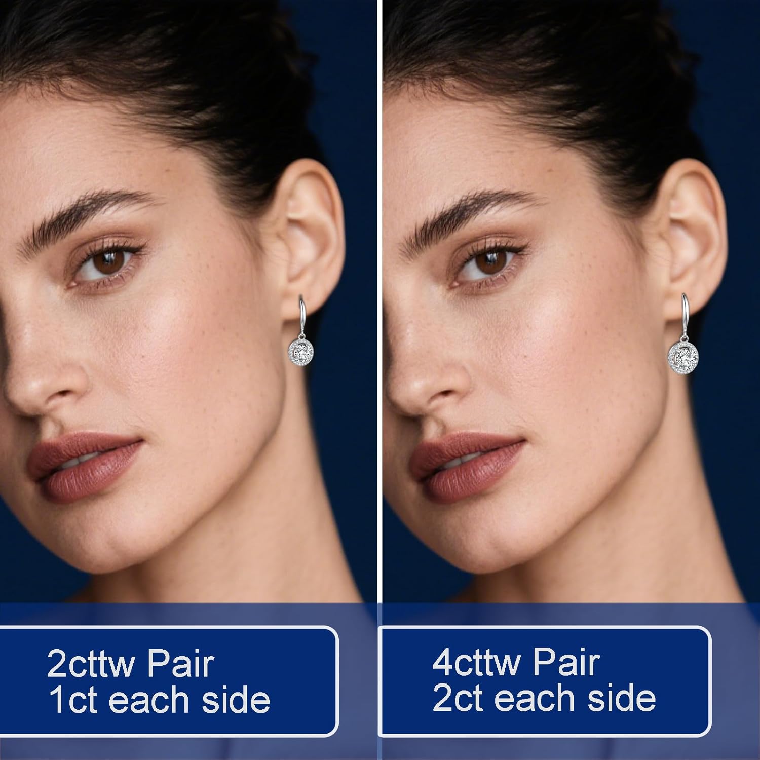 2-4CT Moissanite Dangle Earrings, Halo Round D Color Ideal Cut Simulated Moissanite 925 Sterling Silver Earrings for Women with Certificate of Authenticity