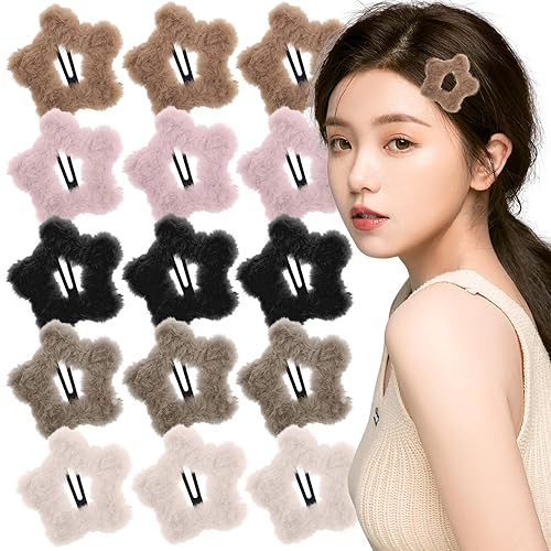 15 pinzas para el cabello con forma de estrella peluda, antideslizantes, coloridas, bonitas, bonitas, de metal, accesorios para el cabello, para