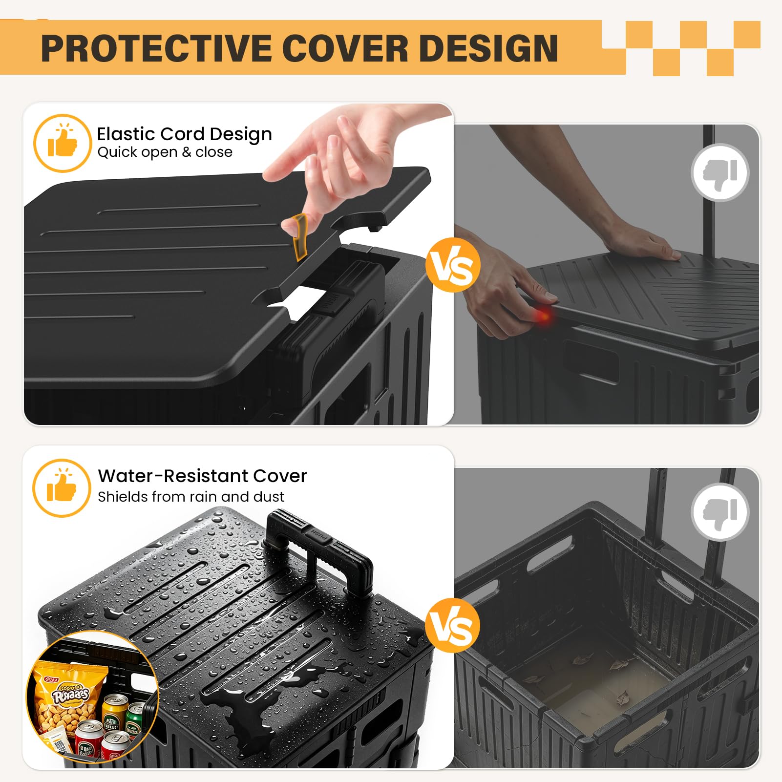 SUNALLY Carrello pieghevole portatile con ruote bloccabili, coperchio, cassetta degli attrezzi pieghevole per la spesa, viaggi, giardino, negozio, ufficio, bagagli, insegnante, nero