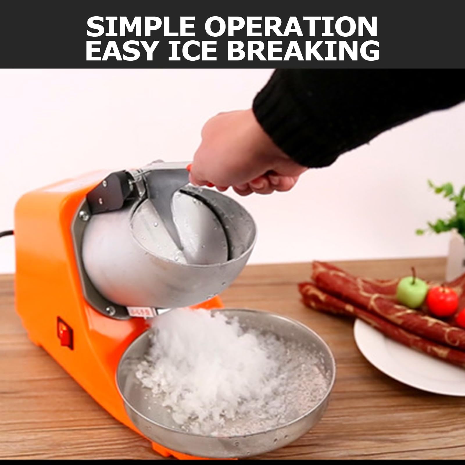 Trituradoras de Hielo eléctricas de 300 W, máquina para Hacer Conos de Nieve de Acero Inoxidable de 2200 RPM con Cabezal de Doble Cuchillo, Salida de 65 kg/h, trituradora de Hielo rápida para