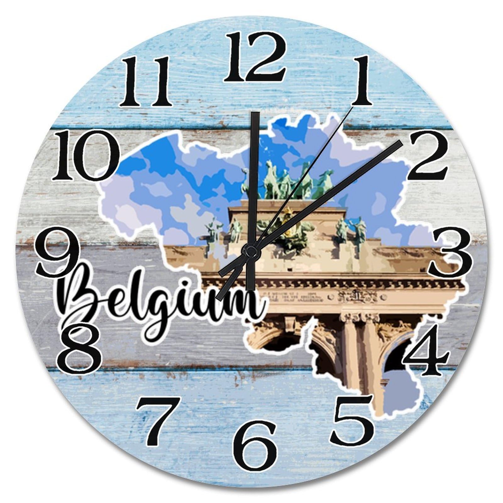 Horloge murale ronde paysage urbain Belgique décoration moderne