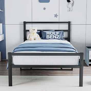 Modern Twin Platform Bed Frame with Headboard, Heavy Duty Metal Bed Frames, Storage Space Under Frame, No Box Spring Needed, Easy to Assemble Black, Twin