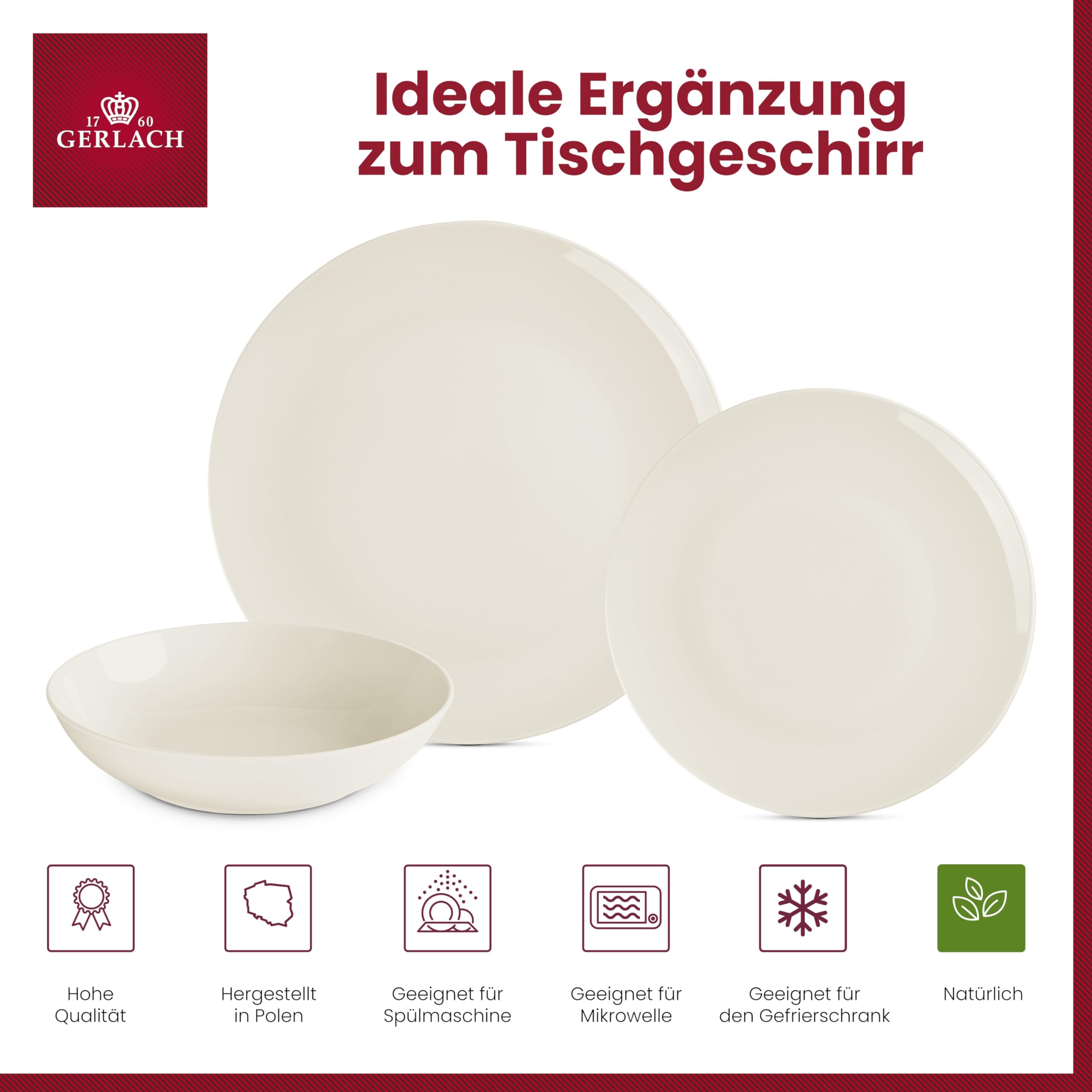 Gerlach Flow Geschirrset Für 6 Personen Teller-Set Aus Porzellan Geschirr 18-Teilig Tafelservice Essservice Suppenteller Speiseteller Weihnachtsgeschirr Moderne Service & Geschirrsets Elfenbeinfarbe
