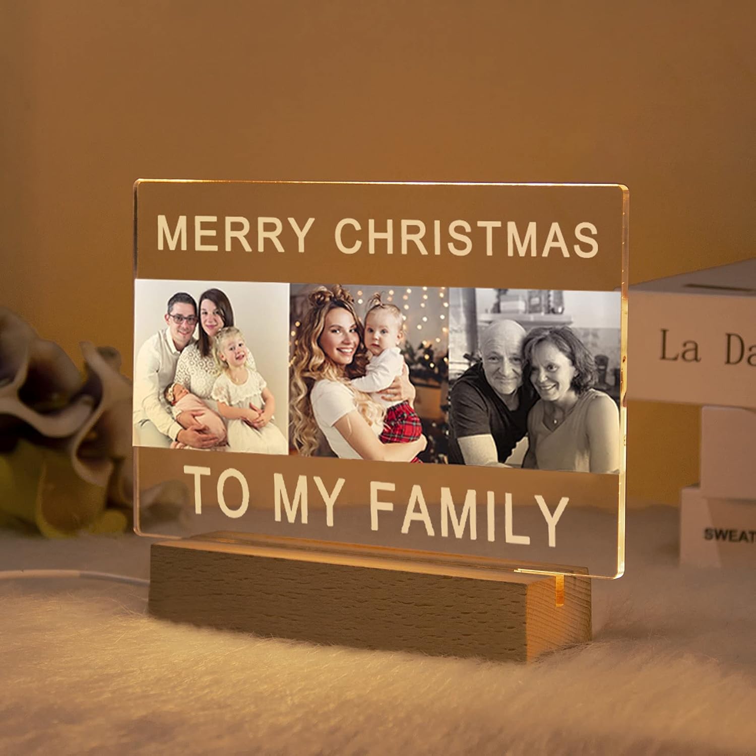 3D Night LED Light Lamp Custom Photo Rectangular Light Family Decoration Wood Acrylic Night Lamps,USB LED Lamp,Lights for Mom Dad Family Christmas Birthday Anniversary (for mom)