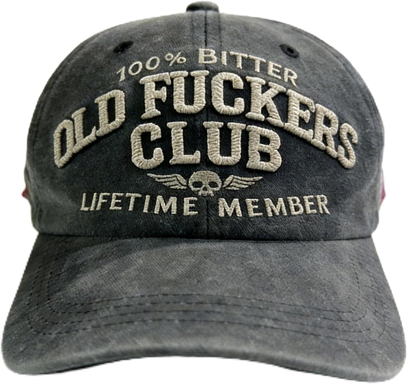 Old Fuckers Club Distressed Vintage Baseball Cap – Embroidered “100% Bitter Lifetime Member” Adjustable Washed Dad Hat, Funny Retro Trucker Hat for Men & Women Black