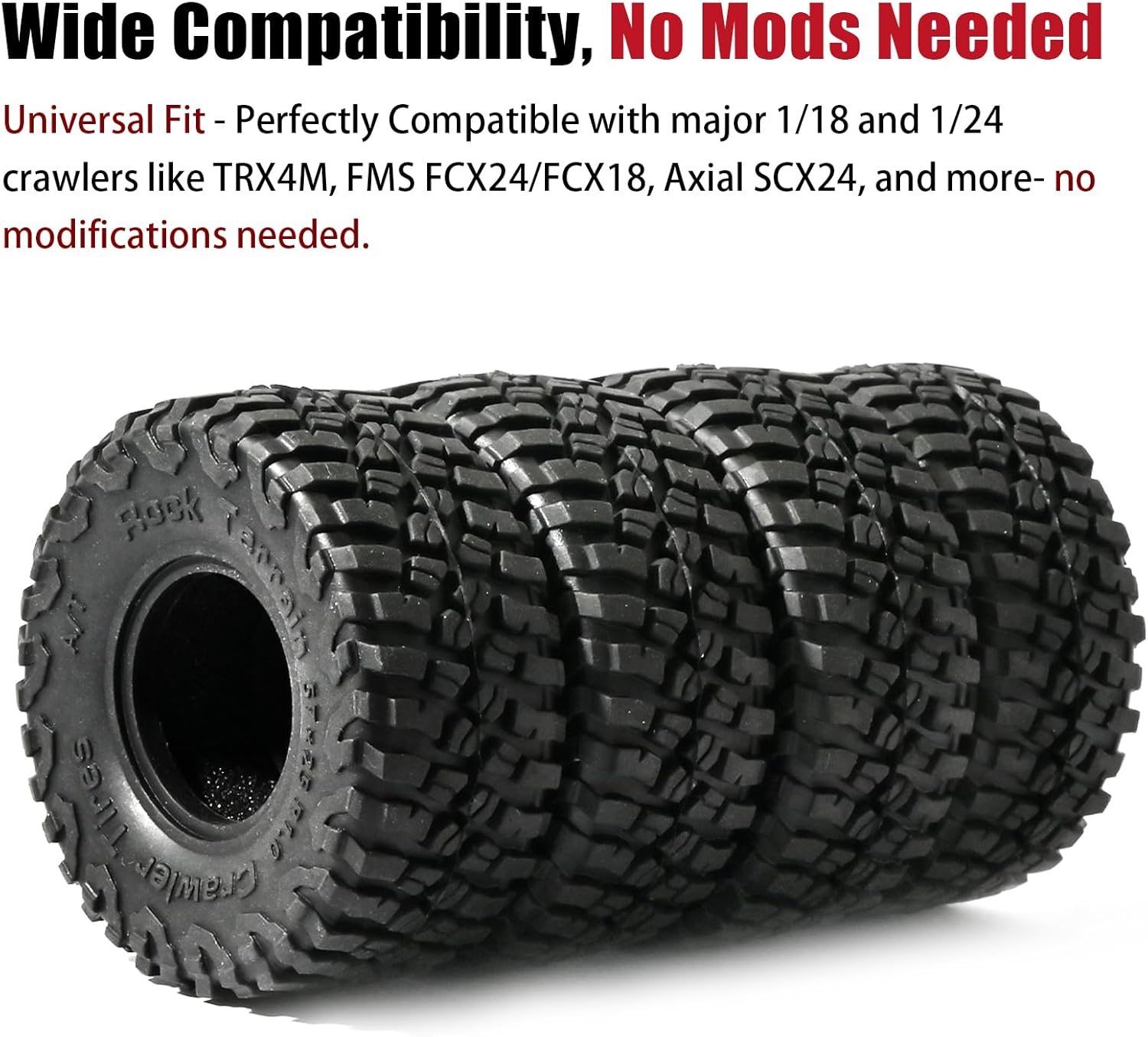 1.0 Tires All Terrain Super Soft Sticky Tires for RC Crawler for Traxxas 1/18 TRX4M Ford Bronco 97054-1 1/24 Axial SCX24 FMS FCX24 RC Crawlers High Grip Off-Road Tire Set Upgrade (4Pcs/Set)
