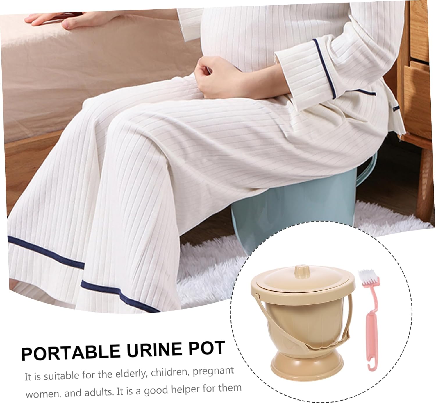 1Pc Portable Adult Urine Pot with Cover Compact Bedpan for Home School Hospital Lightweight Easy to Clean for Elderly Pregnant Women Convenient Handle Design