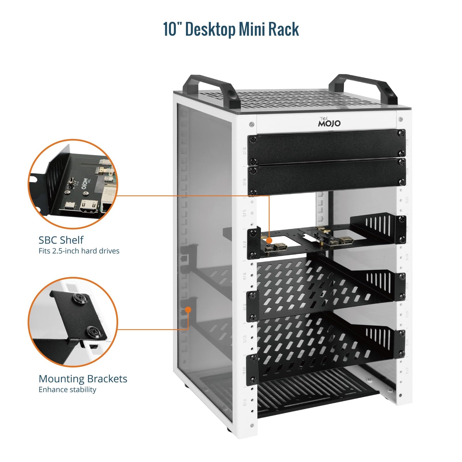 Tecmojo 9U Netzwerk-Rack, 25,4 cm Mini-Server-Rack mit 2 seitlichen durchscheinenden Paneelen und 2 oberen Griffen, 20 cm tief, für 25,4 cm (10 Zoll) IT-Geräte und A/V-Geräte, Weiß