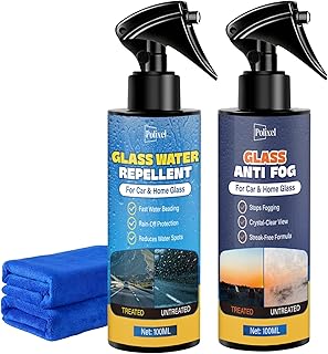 Anti-Fog & Water Repellent for Car Windshield, Windows, Glass & Mirrors Defogger and Rain Repellent Treatment Hydrophobic Coating for Clear Vision Prevents Interior Fog - Pack of 2