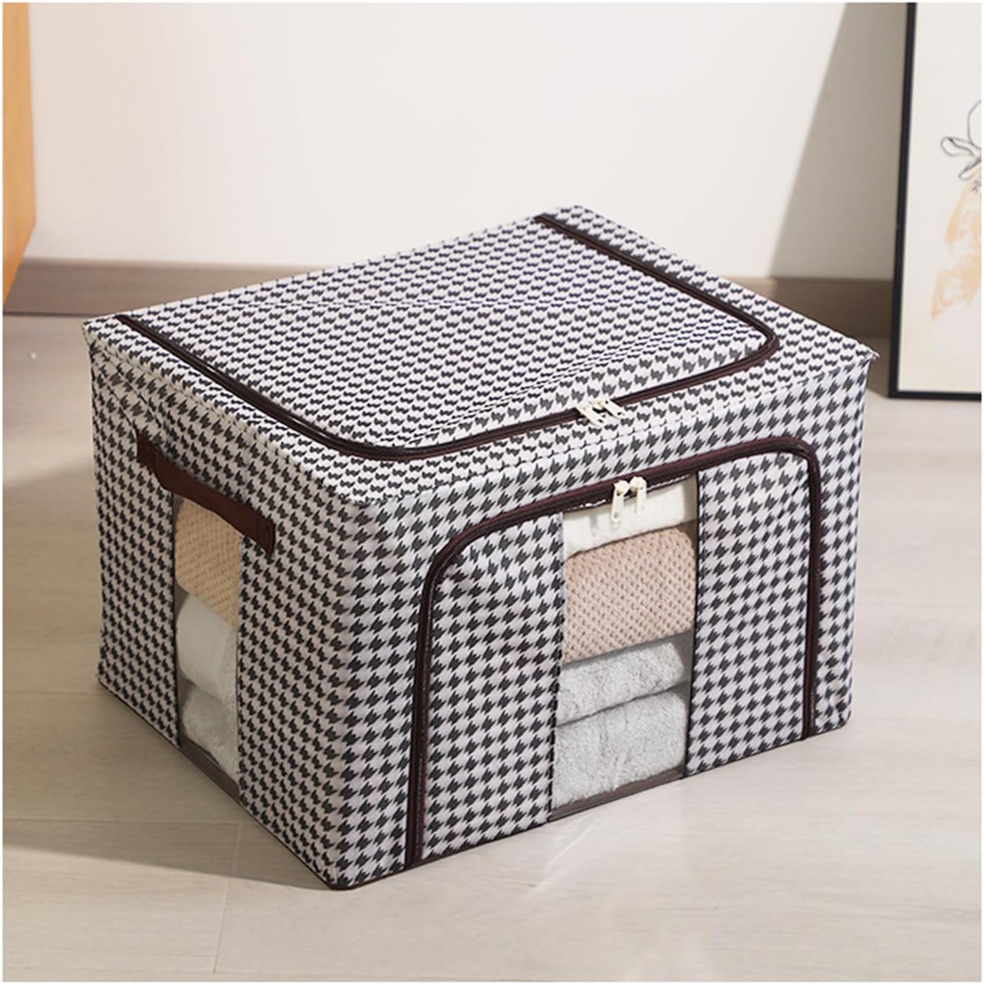 Under Bed Shoe Storage Organizer, Foldable Fabric Shoes Container Box with Clear Cover See Through Window Storage Bag with 2 Handles (1 Pack Large)