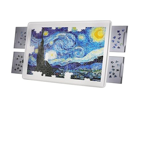STAOOF Puzzle Board, 1500 Pieces Plastic Rotating Puzzle Board with 4 Drawers and Protective Cover - 35"x27" Portable Jigsaw Puzzle Table for Adults - 360° Lazy Susan Spinning, Ideal Gift for Mom