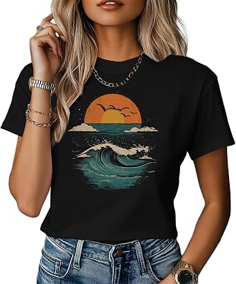 Summer Shirts for Women Trendy Cotton Crew Neck Casual Dress Outfits Oversized Vintage Work Comfy Shirt Y2K