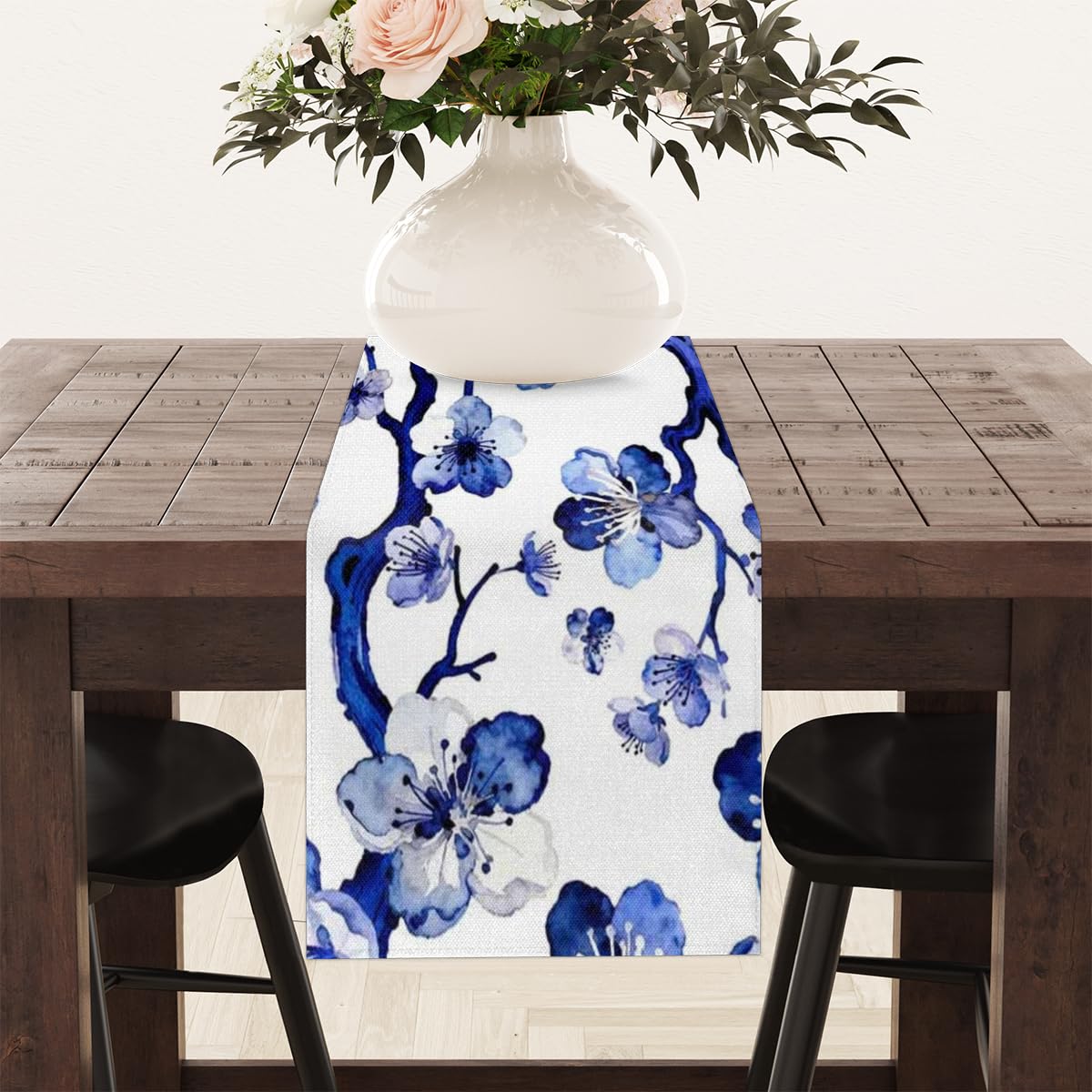 Camino de mesa lavable con flor de cerezo japonés, 183 cm de largo, decoración de mesa de comedor, mesa de café, comedor, boda, fiesta, vacaciones, 33 x 183 cm