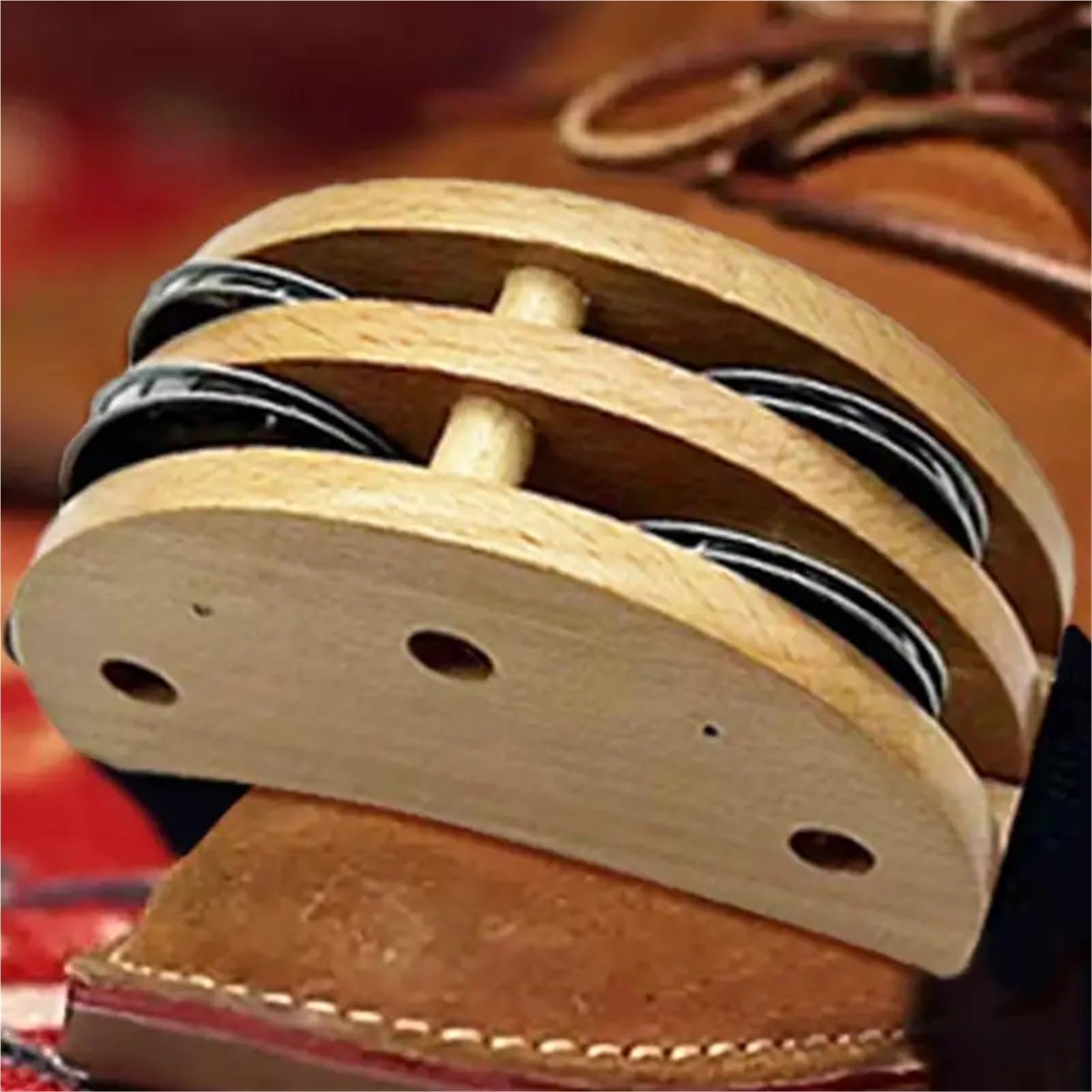 Double rangée tambour de cloche, Instrument de Percussion tambourin à pied avec sangle élastique 1/2 pièces(2pcs)