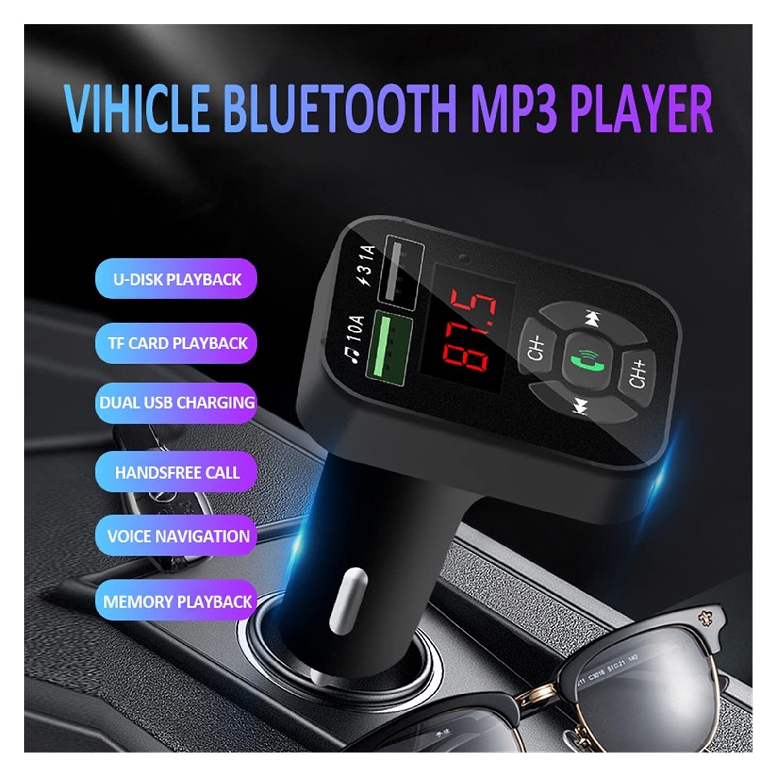 Adattatore Audio Bluetooth. 2pcs Bluetooth 5.0. FM. Trasmettitore U Disco Musicale Play Car MP3 Player Accessory Dual USB Caricabatterie for Cellulare FM. Ricevitore Audio Radio