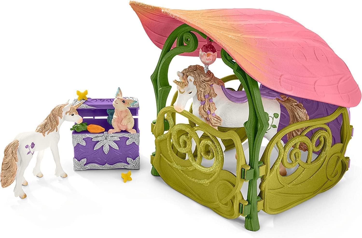 schleich BAYALA | Kwiatowy domek z jednorożcami, jeziorem i stajnią 42445 | zestaw z elfką, wiewiórką chmurką i akcesoriami | mały prezent dla dziewczynek i chłopców | figurka od 5 lat | 71 elementów