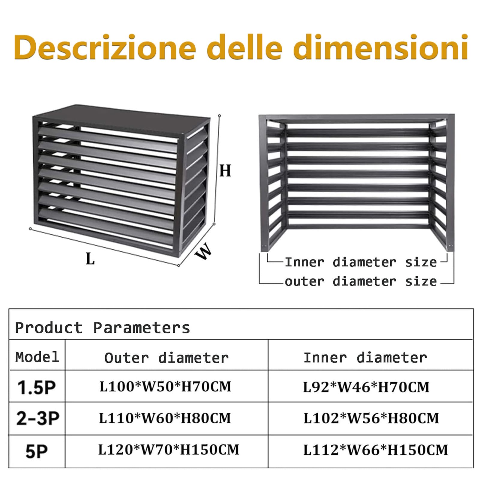 Unmjgybc Copertura per Condizionatore da Esterno Grigio 110×60×80 cm (2-3P)