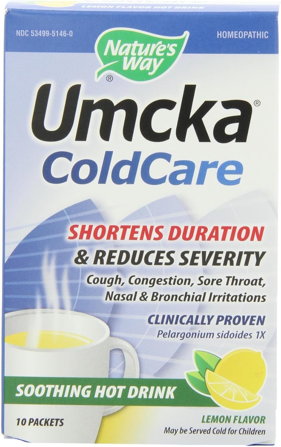 Nature's Way Umcka ColdCare Hot Drink, Soothing Lemon Flavored Drink, 10 Packets, Pack of 2