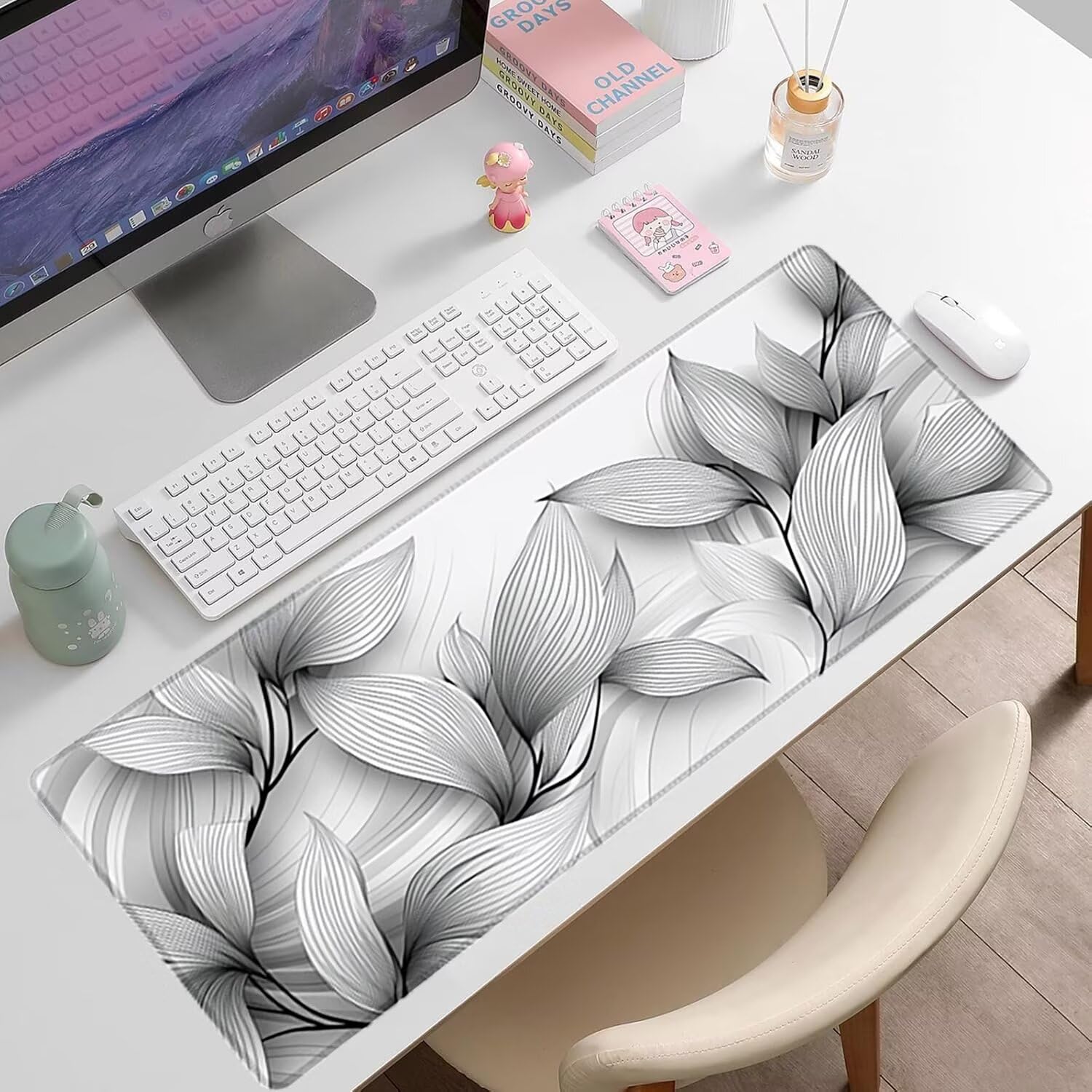 Fabryczna podkładka pod mysz XXL - 1400x600x3mm - biała duża mata na biurko z przeszytymi krawędziami i antypoślizgowa wodoodporna do komputera, laptopa poprawia precyzję i szybkość. -35566