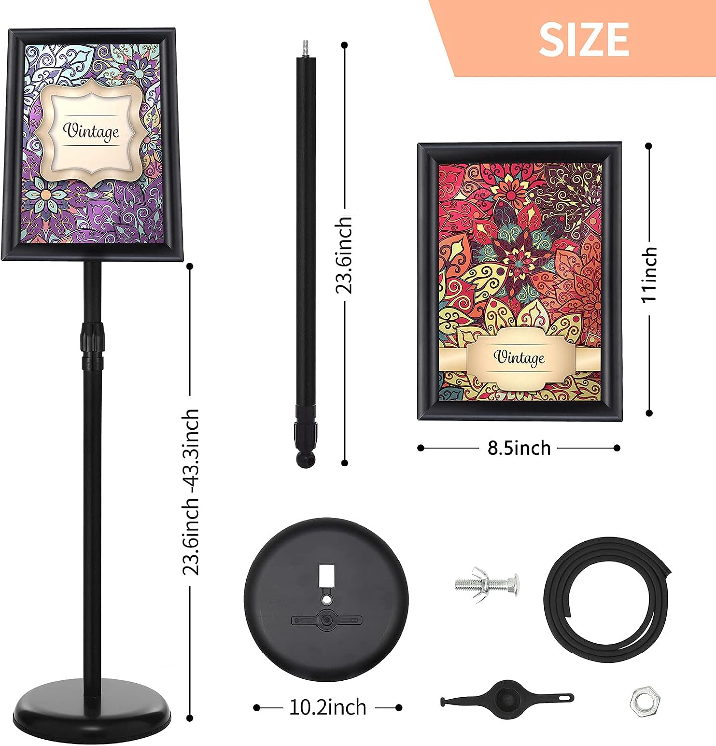 Free Shipping Over $50 Adjustable Sign Holder Standing Floor Sign Stand，Poster Stand Aluminum Snap Open Frame for17.7x13 in with Heavy Round Base,Both Vertical and Horizontal Sign Displayed for School Church Business Show…