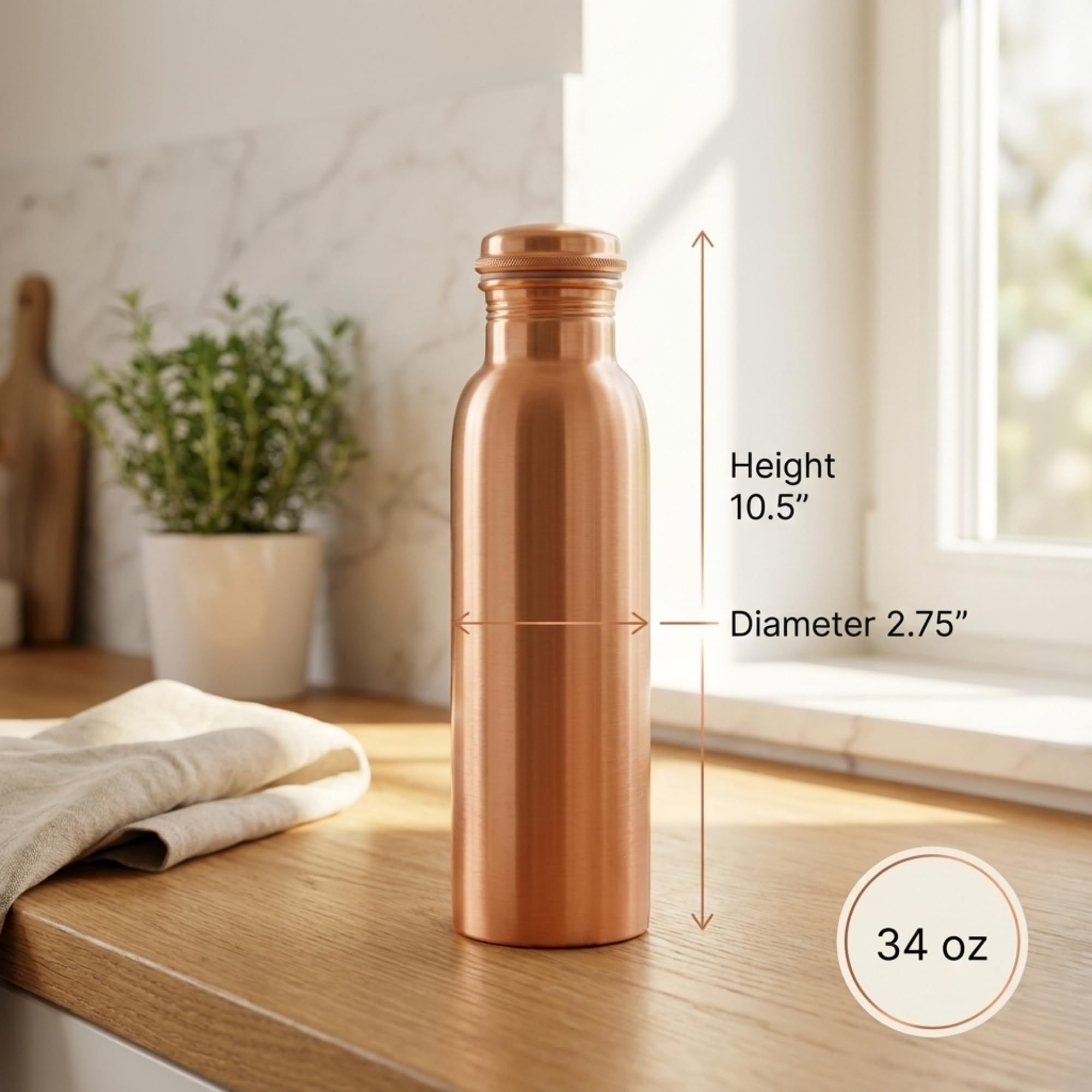 Amazon.com: BLIXIFY Copper Water Bottle (34oz/1000ml) Handcrafted