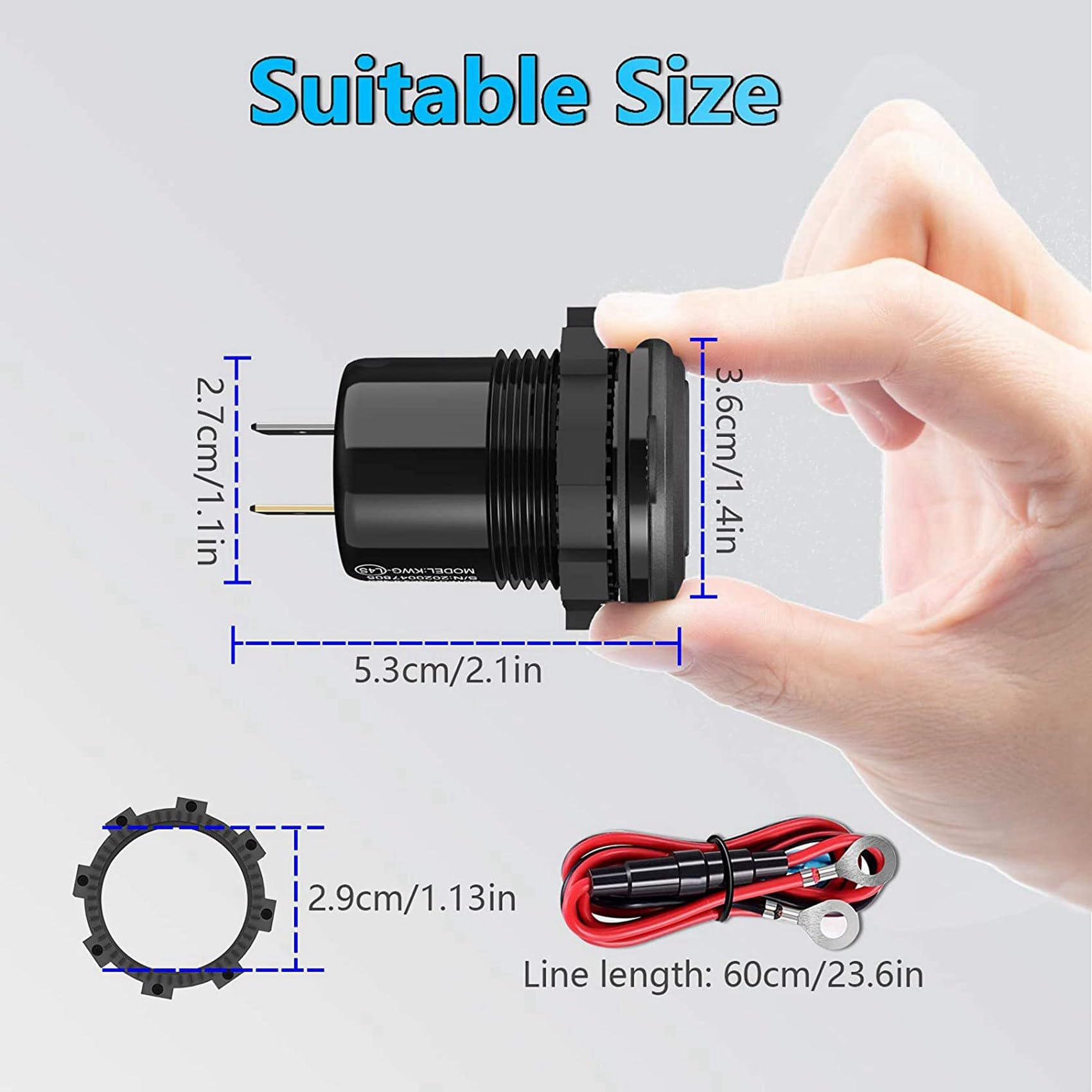 10X Cargador de Coche USB de Carga Rápida 3.0 Dual 12V, Enchufe de Aluminio con BotóN de Interruptor y VoltíMetro Digital Rojo, Impermeable
